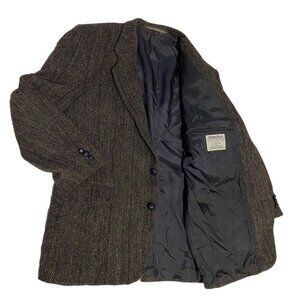 Harris Tweed Vintage Men’s Wool Herringbone Blazer Suit Jacket Sz M Black Gray